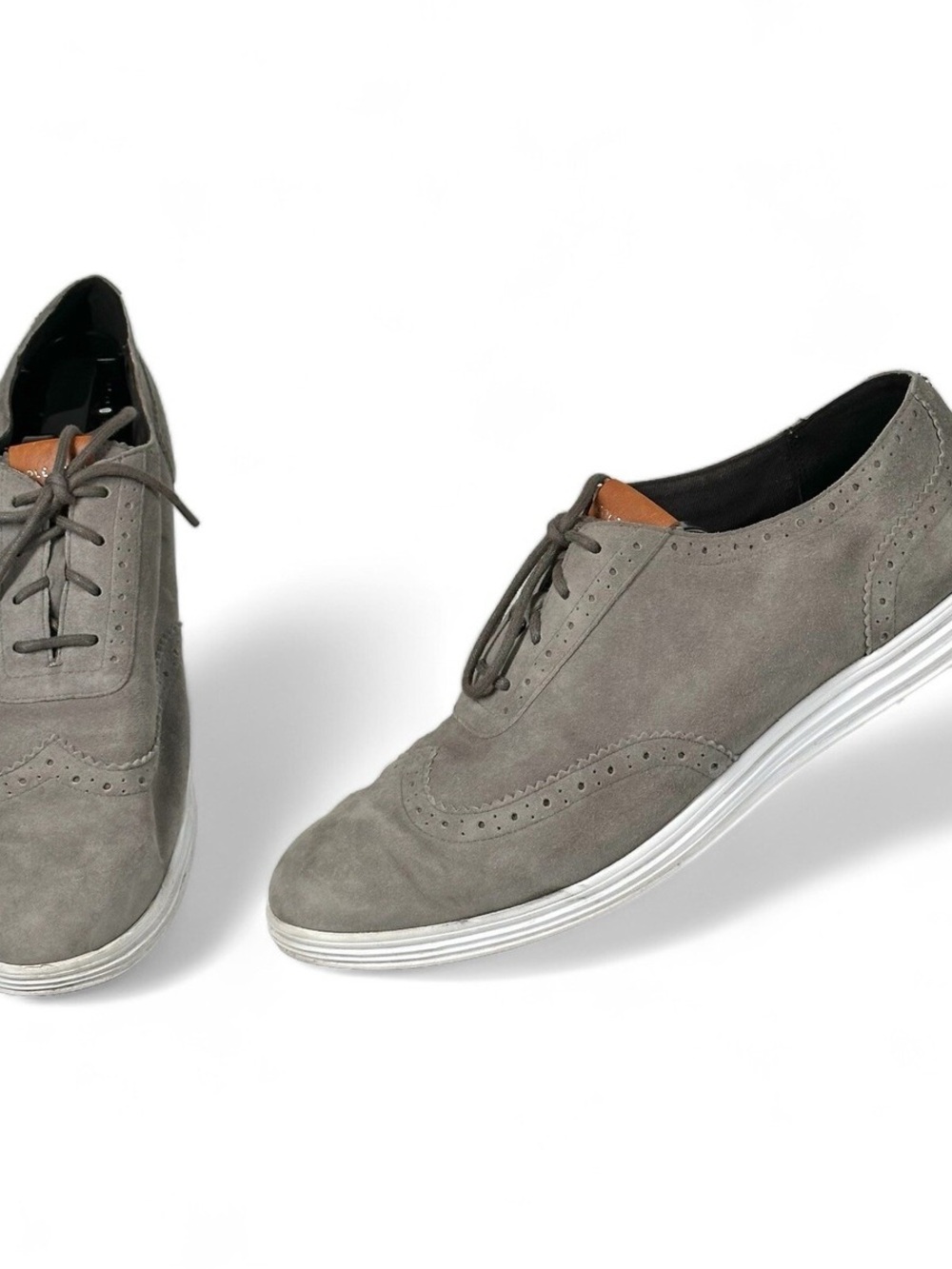 Cole Haan Gray Suede Wingtip Oxfords with White Sole